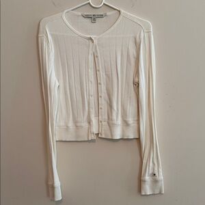 Tommy Hilfiger Ivory Ribbed Button Front Cardigan
